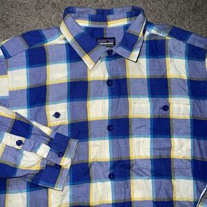Patagonia Organic Cotton LW  Flannel Mens Shirt Plaid Medium Shirt Long